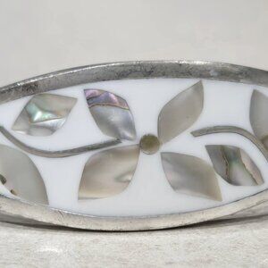 Alpaca Mexican Silver Bracelet Abalone and White